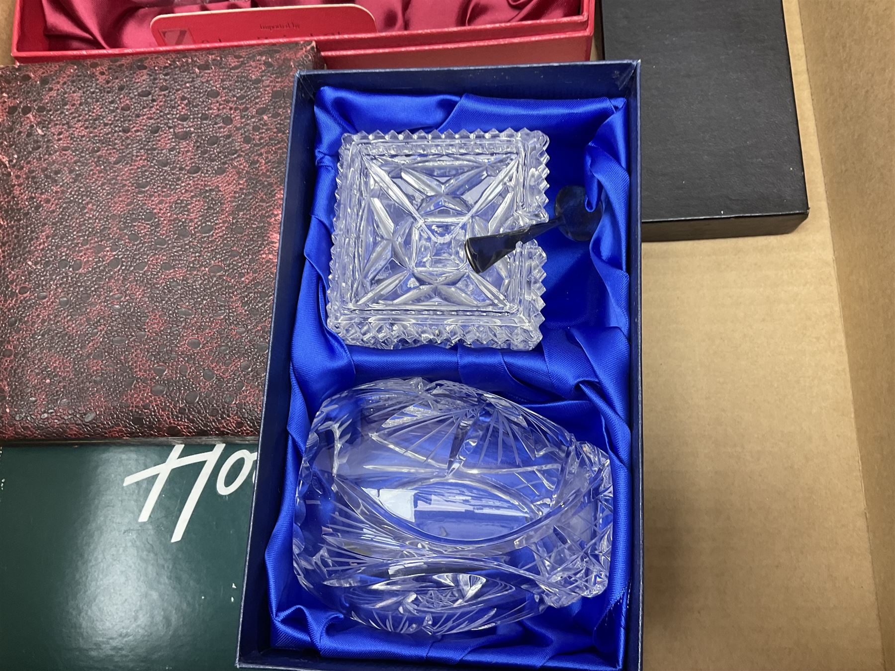 Juliana Treasure trinket, together with Stuart Crystal Redhouse Collection wine glasses, other glasses and flatware, in two boxes