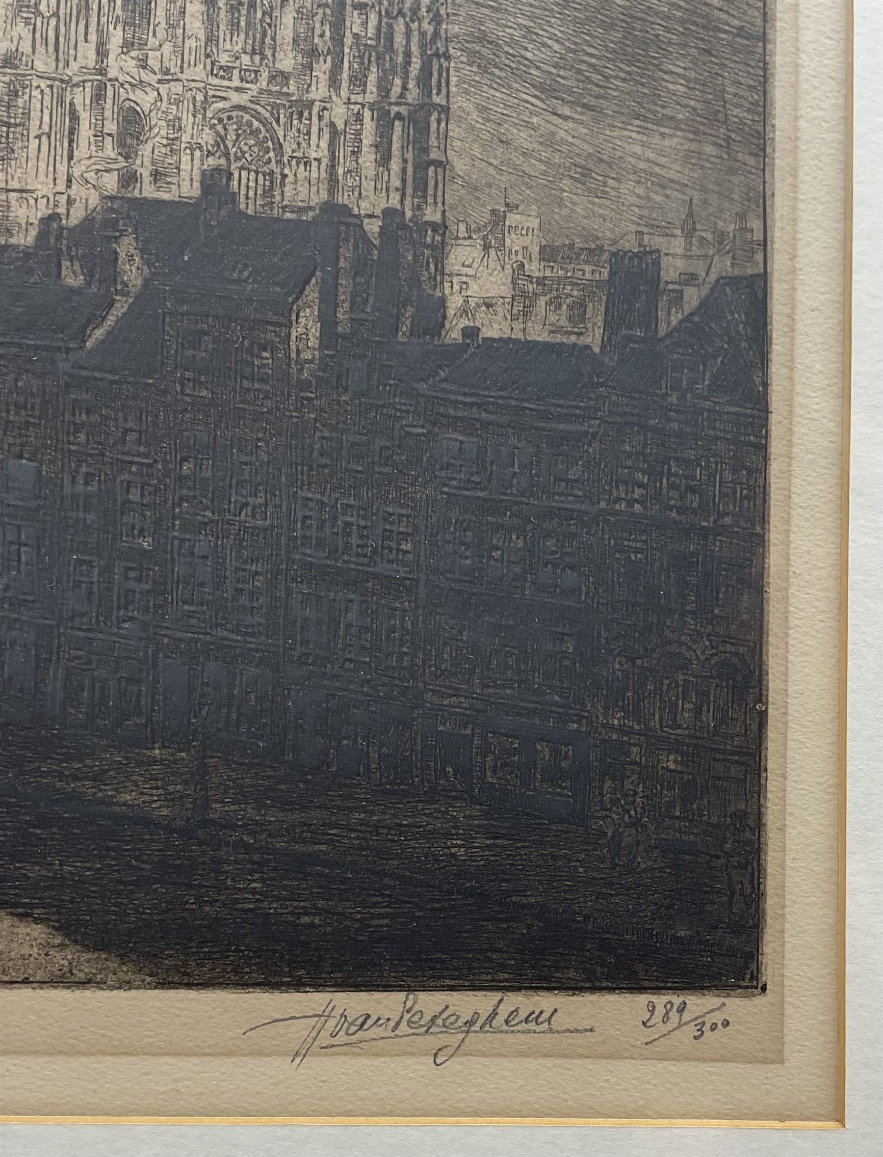 Contiental School (Early 20th century): Antwerp Cathedral and Courtyard, two drypoint etchings indistinctly signed in pencil 47cm x 31cm and 31cm x 25cm (2)