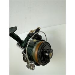 Four fishing reels, Winfield Beach fisher rod, Winfield International 20 , DAM International etc 