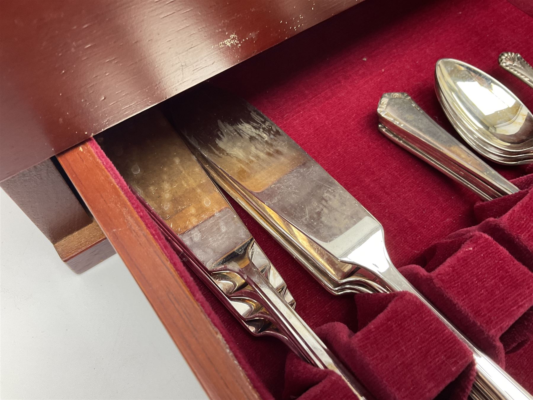 Silver plated Harrison Fisher & Co canteen of cutlery, stamped HF & Co, with similar cutlery