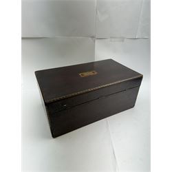 Three inlaid wooden boxes, together with an oak table top cabinet, tallest H42cm