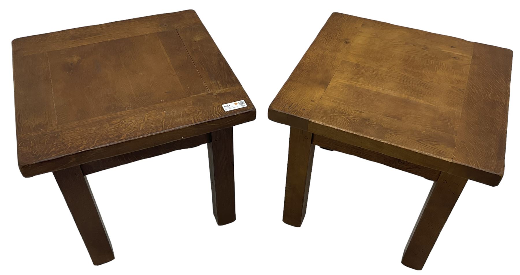 John Lewis - 'Bergerac' oak lamp tables, square plank top over straight square supports