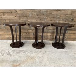 Six rosewood circular bar or bedroom occasional tables