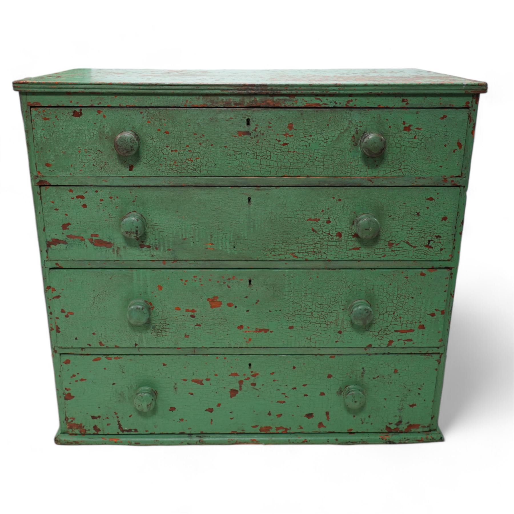 Victorian pine green painted pine chest, fitted with four drawers 