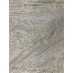 Two pairs of curtains - cream fabric decorated with foliate pattern (width at header - 216cm, drop - 232cm); cream fabric decorated with lozenges (width at header - 126cm, drop - 230cm), and two pelmets 