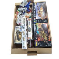 Collection of Airfix and Revell model kits, including Tiger II Ausf B tank and Cromwell Mk...