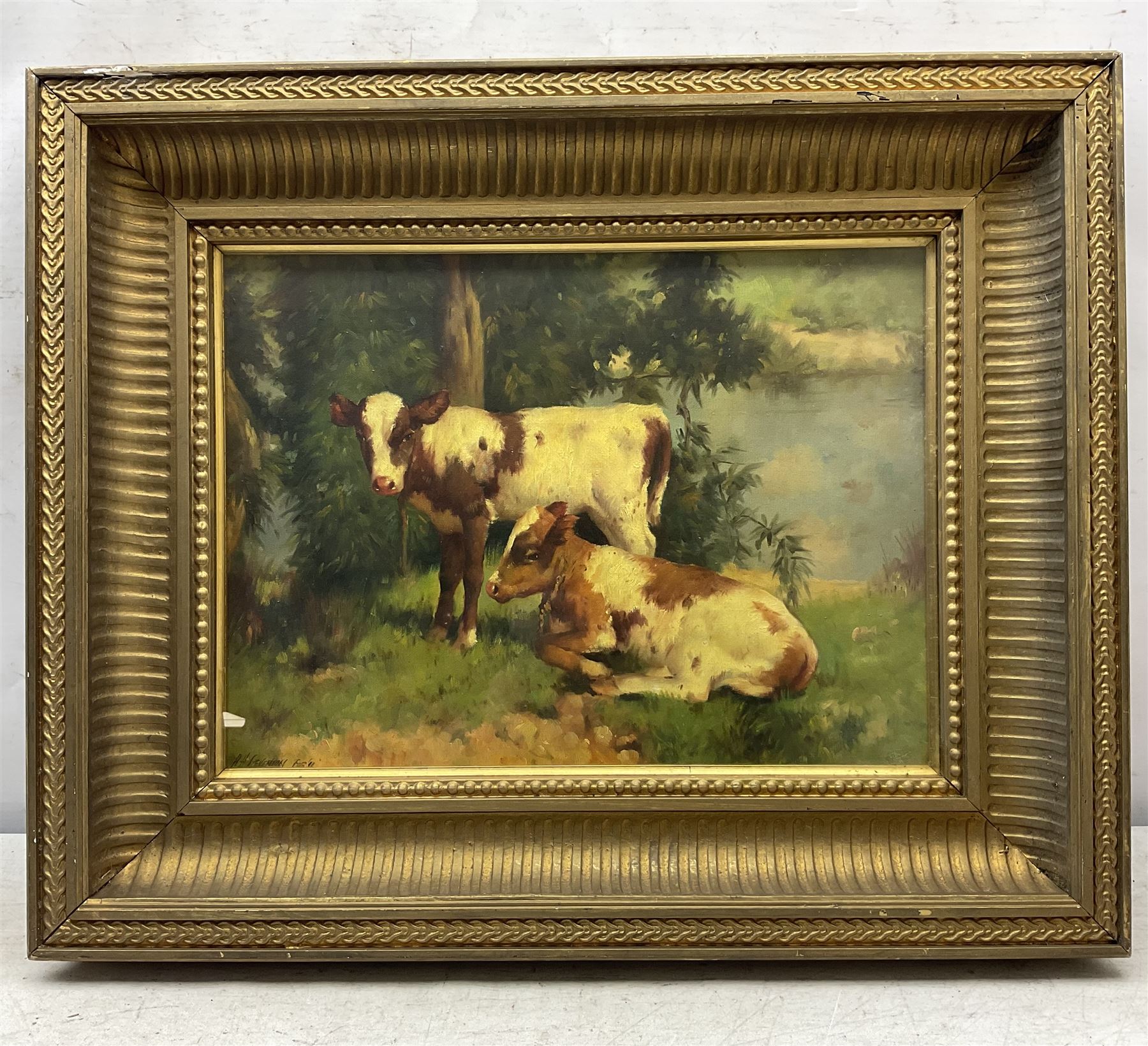 R H Stevenson (British 19th Century): Cattle Grazing, oil on canvas signed 29cm x 39cm 