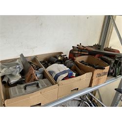 Lawnmower engines, saws, compressor and old tools in three boxes - THIS LOT IS TO BE COLLECTED BY APPOINTMENT FROM DUGGLEBY STORAGE, GREAT HILL, EASTFIELD, SCARBOROUGH, YO11 3TX