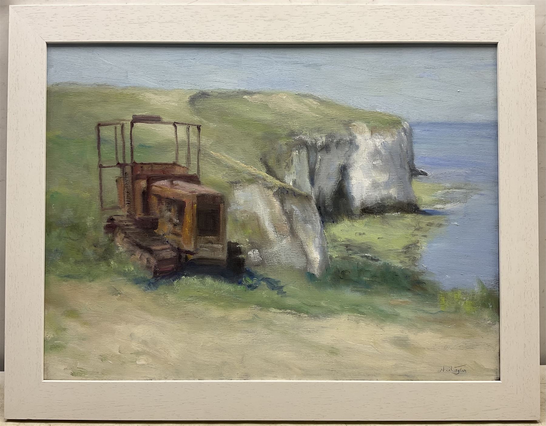 Neil Tyler (British 1945-): 'A Wreck at Flamborough Head', oil on canvas signed, titled on label verso 45cm x 60cm