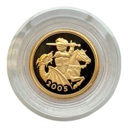 Queen Elizabeth II 2005 gold proof half sovereign coin, cased with certificate