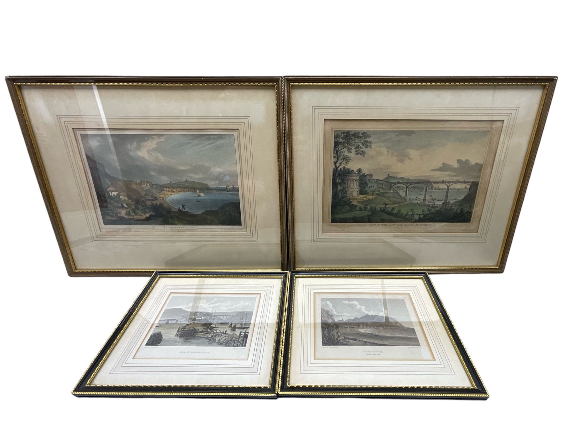 Two 19th century Scarborough lithographs after Francis Nicholson and J Stubbs, and two small 19th century engravings after William Westall (4)