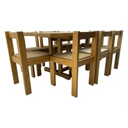 Treske of Thirsk - elm rectangular dining table (170cm x 89cm, H73cm); and set eight oak framed dining chairs