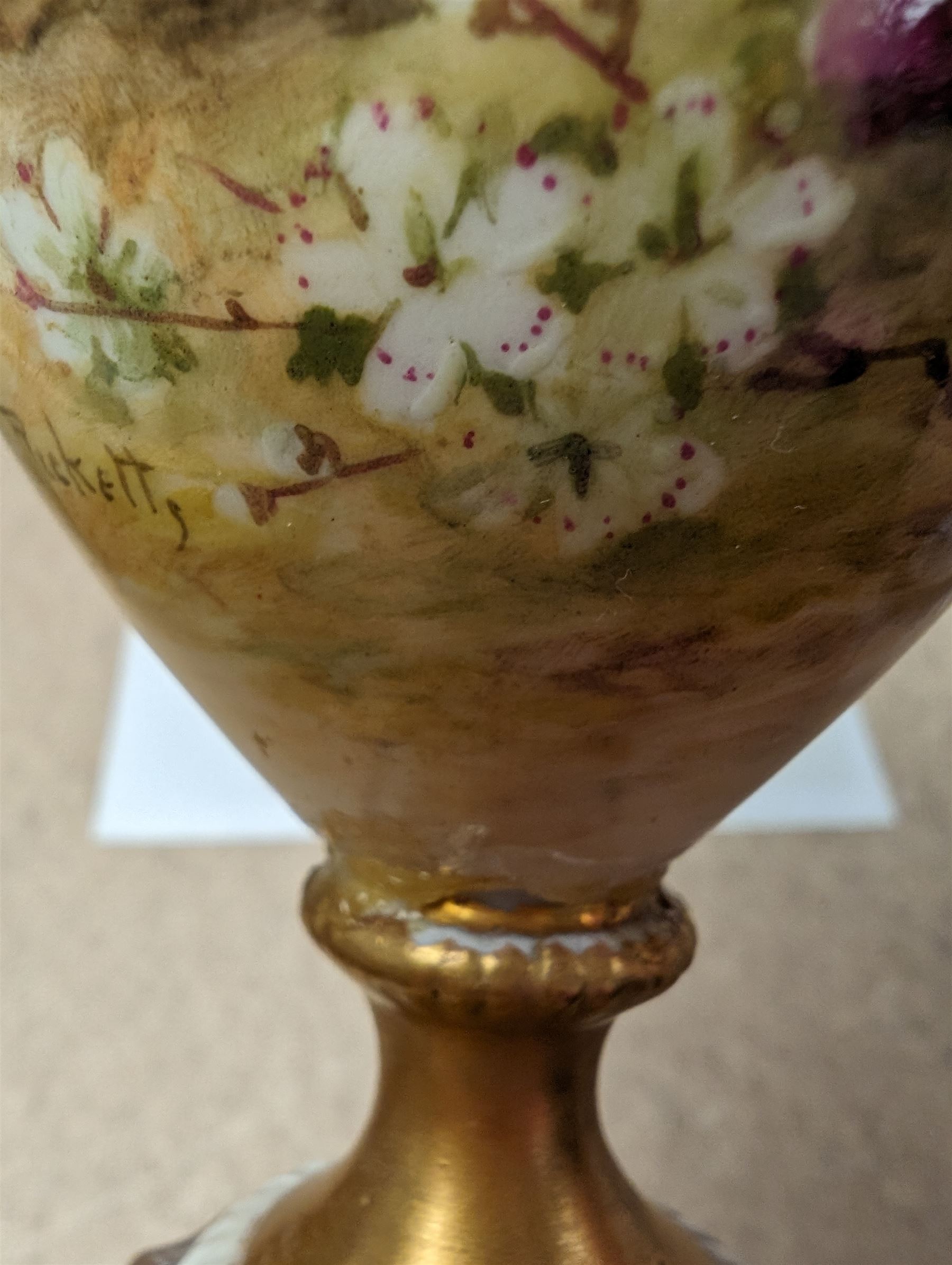 Royal Worcester vase, decorated with fruits among blossom with gilt detailing, H17cm