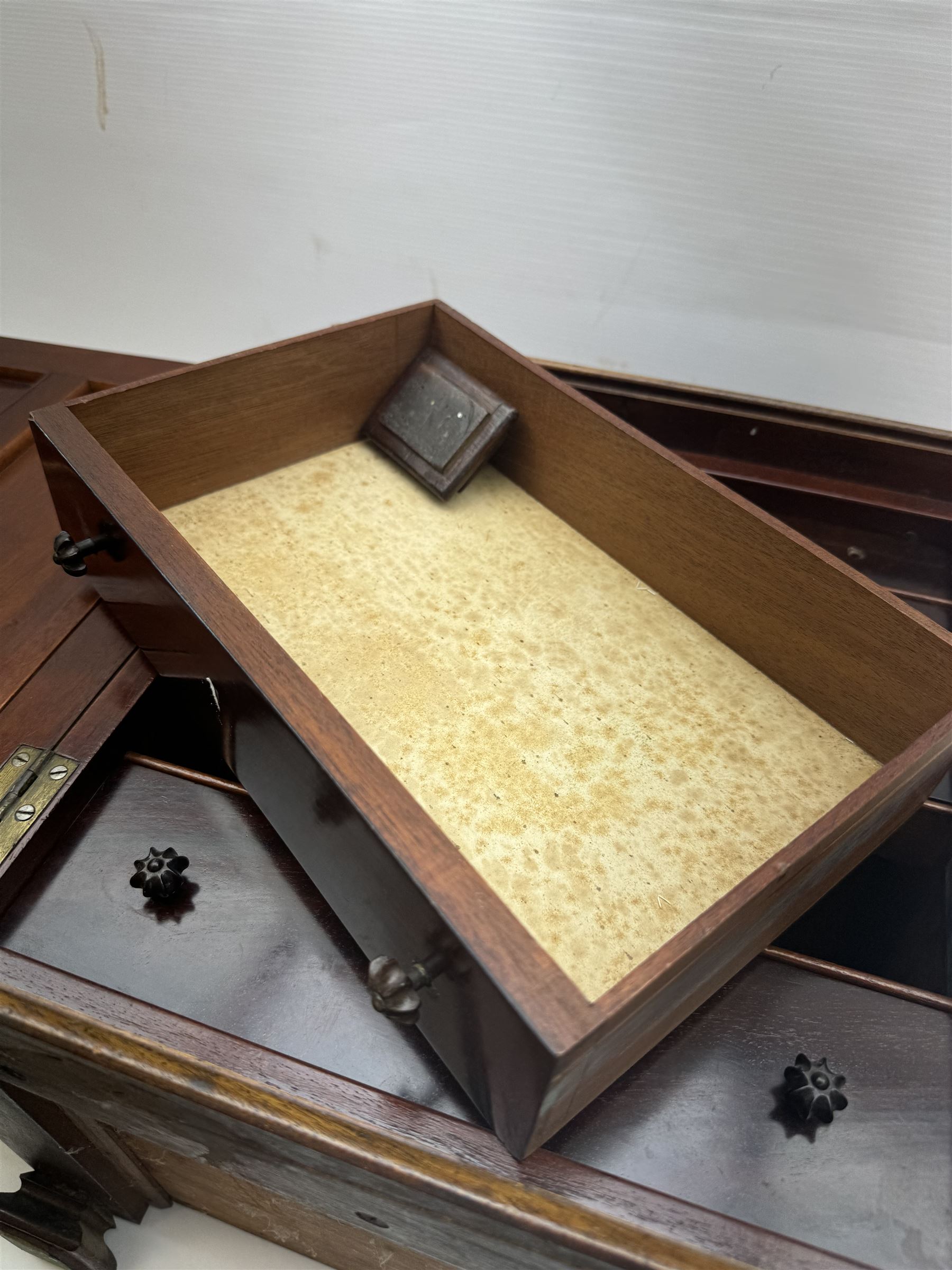 19th century mahogany table top cabinet, fitted with five drawers, H38cm