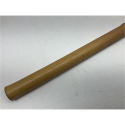 Bamboo cane torch, the pierced brass cover opening to reveal a wick, H144cm