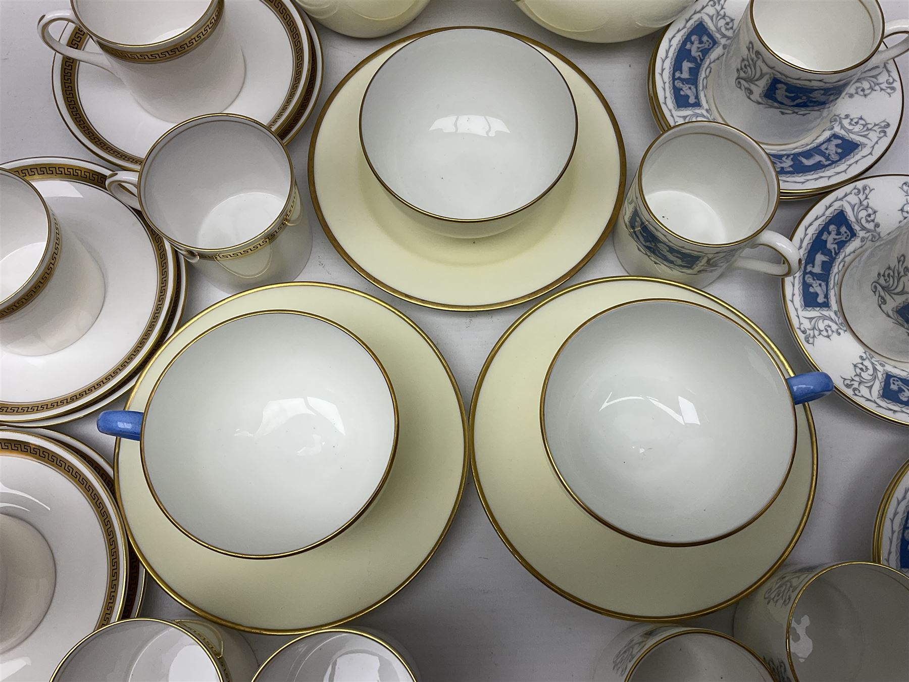 Six Shelley Athens pattern coffee cups and saucers, together with six Coalport Revelry coffee cups and saucers, and a Wedgwood tea set for two people