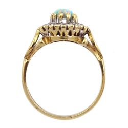 9ct gold opal and cubic zirconia cluster ring, hallmarked