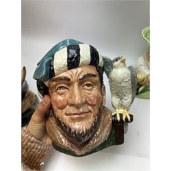 Collection of character jugs, including Royal Doulton Long John Silver, The Falconer, Granny etc