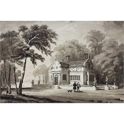 English School (19th century): ‘Design for a Maison de Campaigne’, sepia watercolour unsigned, titled and signed with initials HG with an architectural drawing verso 14cm x 21cm