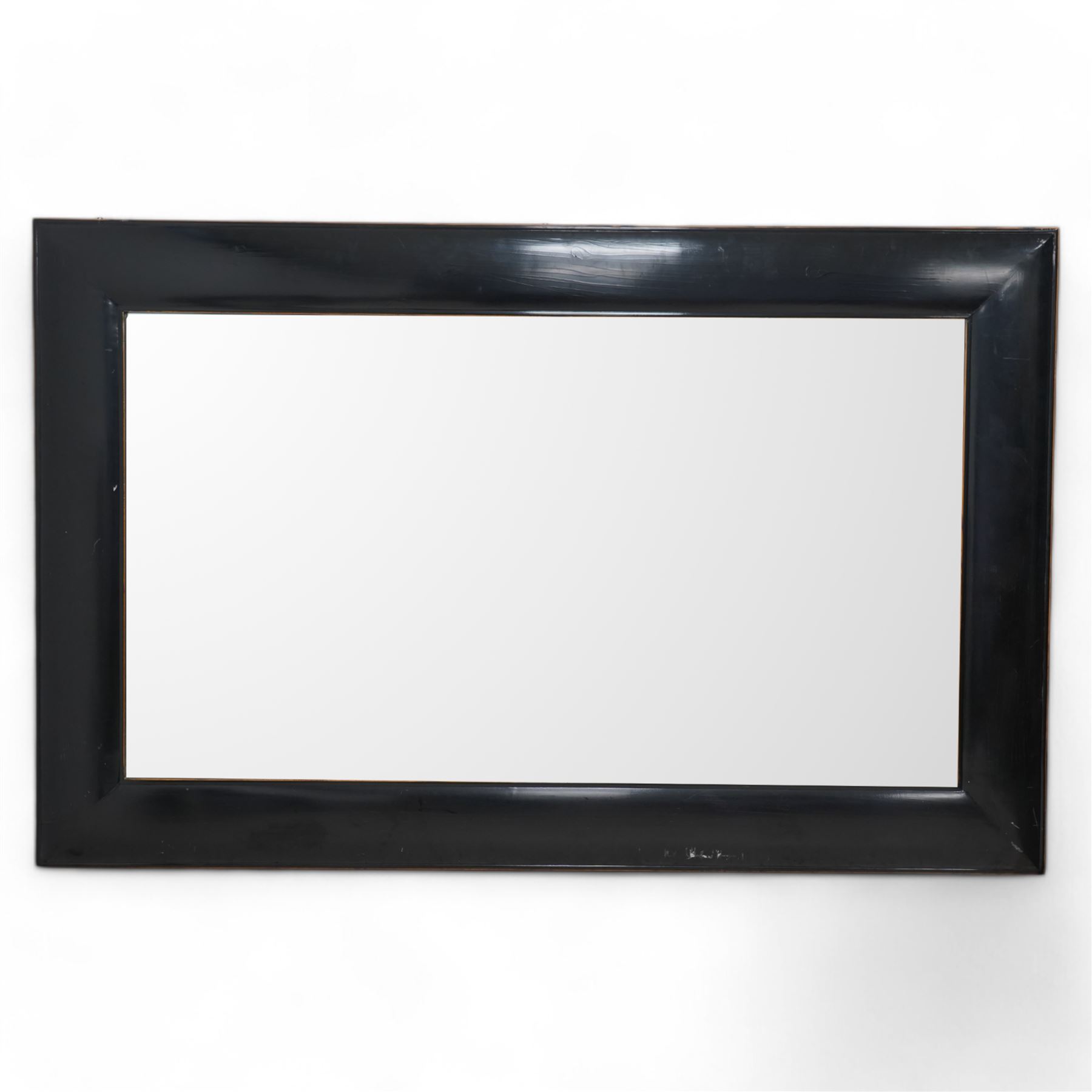 Large rectangular wall mirror in black lacquered moulded frame 