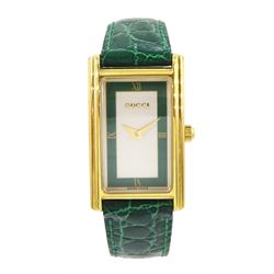 Gucci ladies gold-plated quartz wristwatch, Ref. 2600 L, silvered and green dial, on origi...