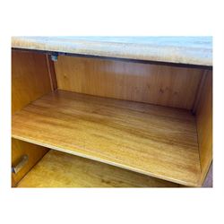 Early 20th century burr walnut cabinet, rectangular top with raised back, over double-door cupboard enclosing camphor interior with single shelf, lower section fitted with two drawers