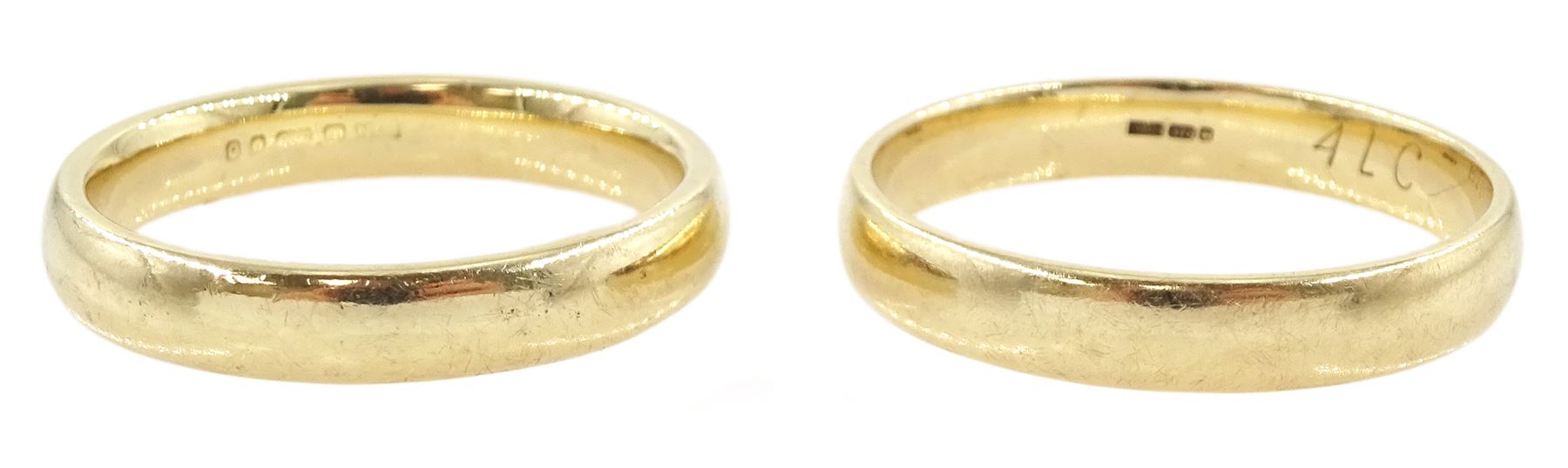 Two 9ct gold wedding bands, hallmarked