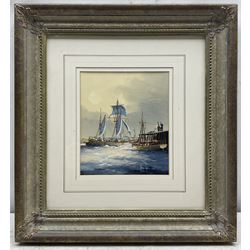 Ken Hammond (British 1948-): Sailing Vessels Entering Harbour, oil on board signed 17cm x 15cm