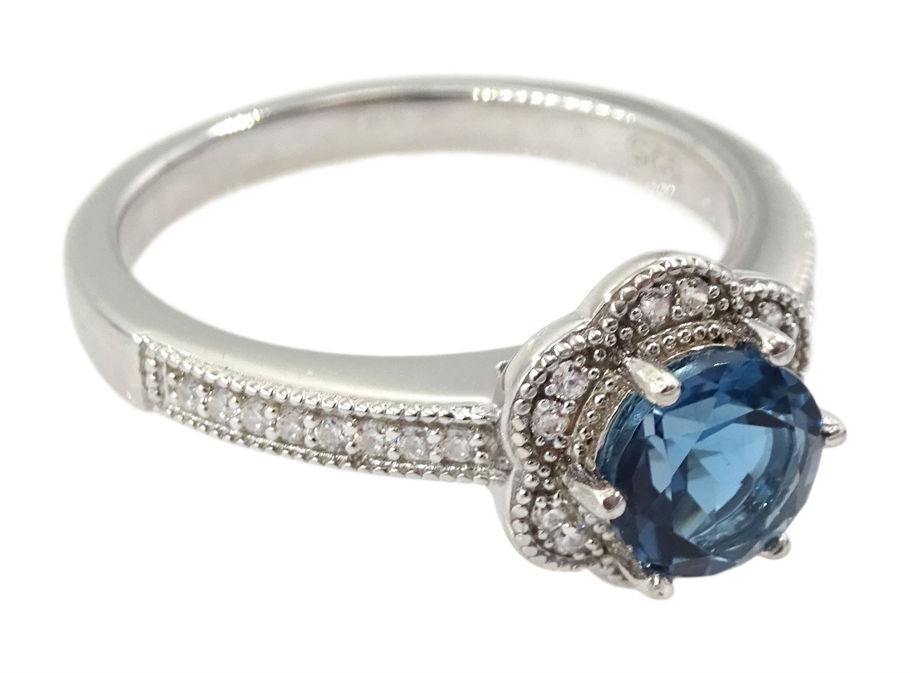 Silver London blue topaz and cubic zirconia ring, stamped 925