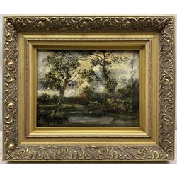 Circle of John Constable RA (British 1776-1837): 'A Backwater on the Stour', oil on mahogany panel, inscribed verso 21cm x 28cm