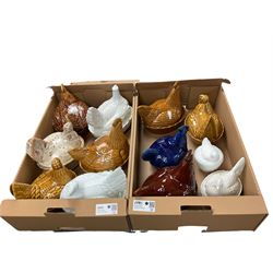 Large collection of nest of hens, including milk glass examples, in two boxes