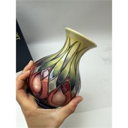 Moorcroft vase, decorated in April Tulip pattern, with markers mark beneath, with original box H16cm