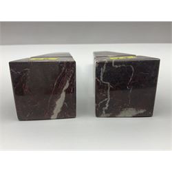 Pair of red marble obelisks H20cm