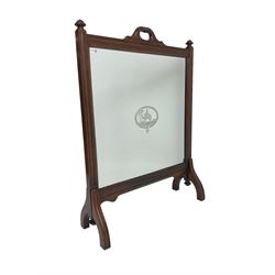 Regency design mahogany framed glass fire screen, glass panel with central Camel Calvary scene with pyramids