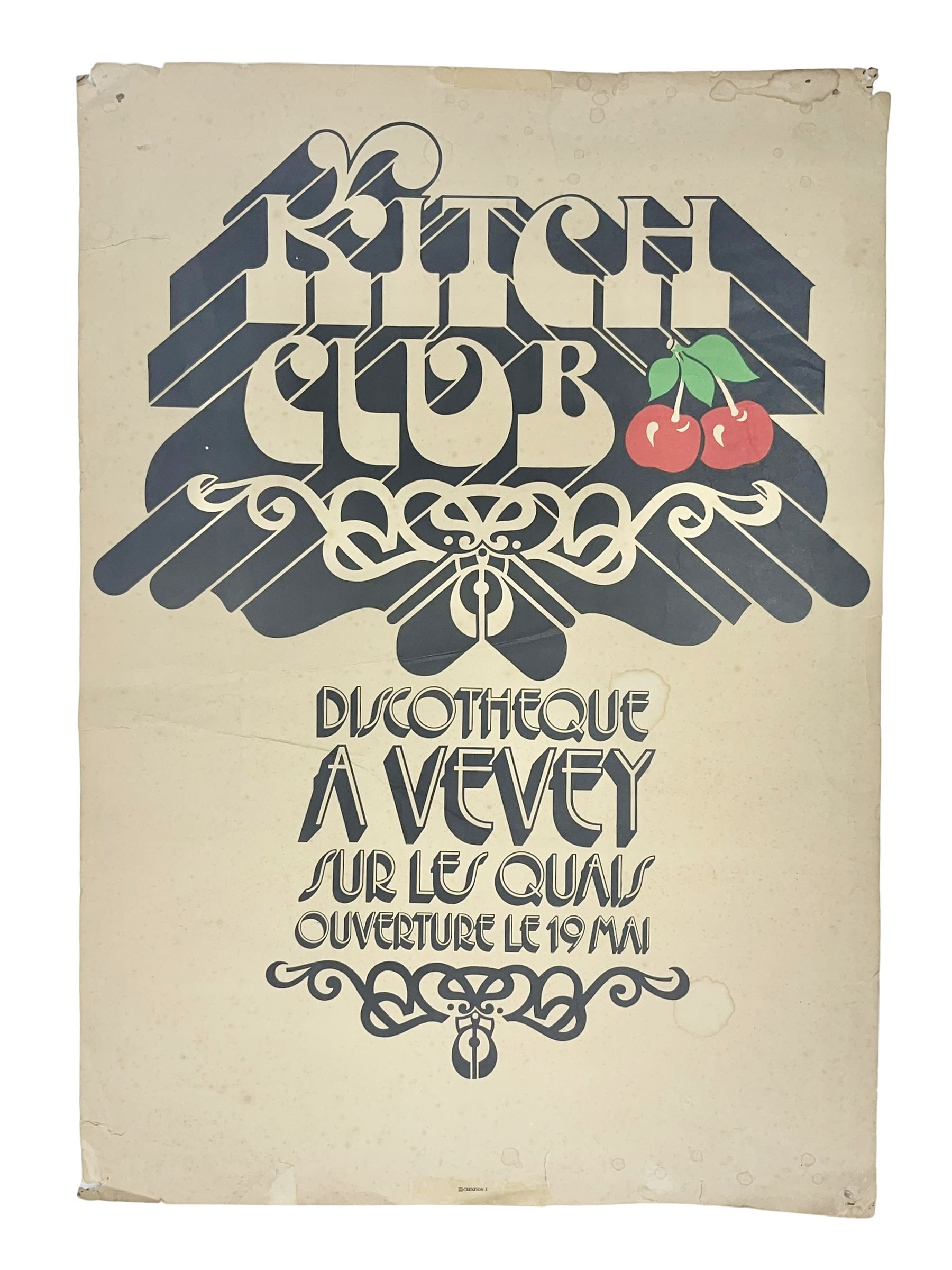 Poster 'Kitch Club Discotheque a vevey sur le quais ouverture le 19 mai' H59cm