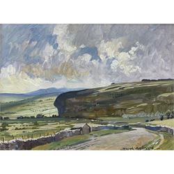 Joseph Appleyard (Yorkshire 1908-1960): 'Kilnsey Crag near Kettlewell', oil on board signed, titled verso 15cm x 20cm