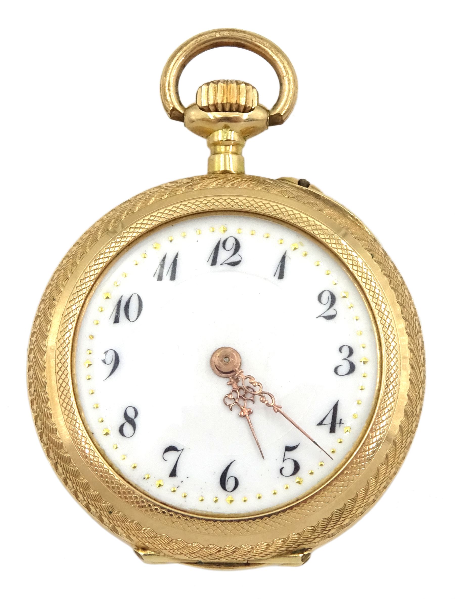 swiss-14ct-gold-ladies-keyless-cylinder-pocket-watch-white-enamel-dial