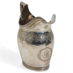 George III silver cream jug with engraved decoration and angular handle London 1796 Maker possibly George Wintle