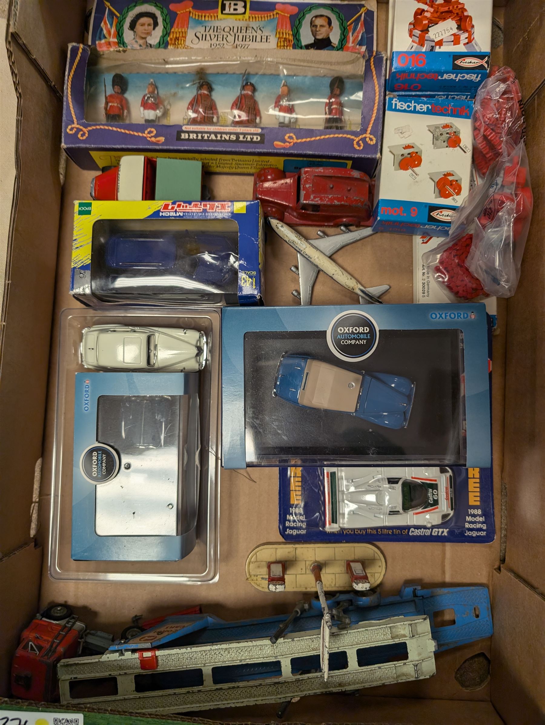 Collection of diecast vehicles, including Dinky tractors, Corgi, Oxford etc, together with Britains Silver Jubilee Soldiers and other toys, loose and boxed 