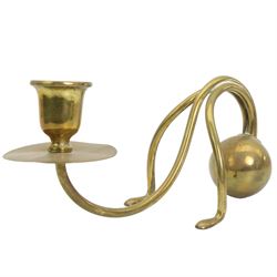 Arts & Crafts brass counterweight candlestick, In the manner of W.A.S. Benson, unmarked, L25cm