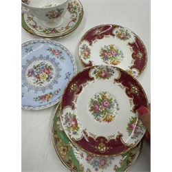 Six Shelley cabinet cups and saucers in various patterns, including Duchess 13401, Dubarry 13397, Crochet etc 