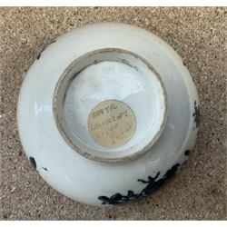 18th century blue and white porcelain teabowl, with paper label beneath inscribed 'Lowestoft', H5cm D9cm