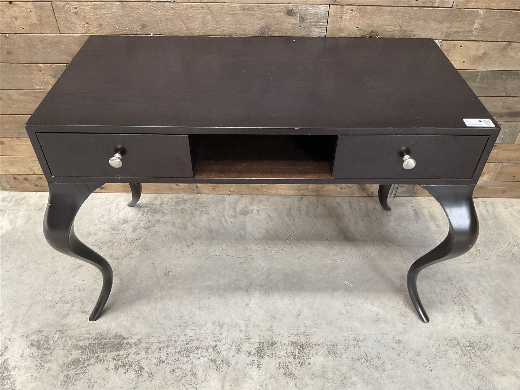 Rosewood finish console dressing table, fitted with two soft-close drawers