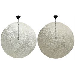 Large pair of contemporary spun or woven spherical light fittings