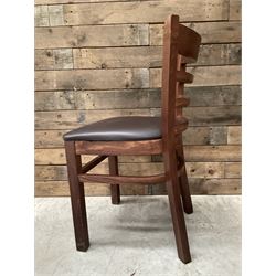 12 x dark walnut low back restaurant chairs, faux leather seat