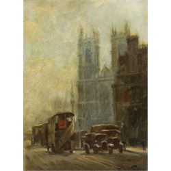 Franz Peffer (German 1887-1937): 'Westminster Abbey', oil on board signed, inscribed verso 47cm x 34cm