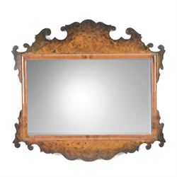 George III walnut Chippendale design mirror, W55cm, H51cm