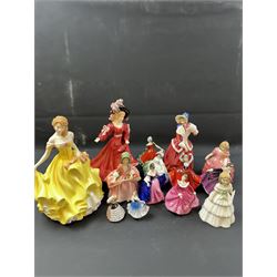 Fourteen Royal Doulton figures, including Bo Peep HN1811, Summer HN5322, Patricia HN3365 etc 