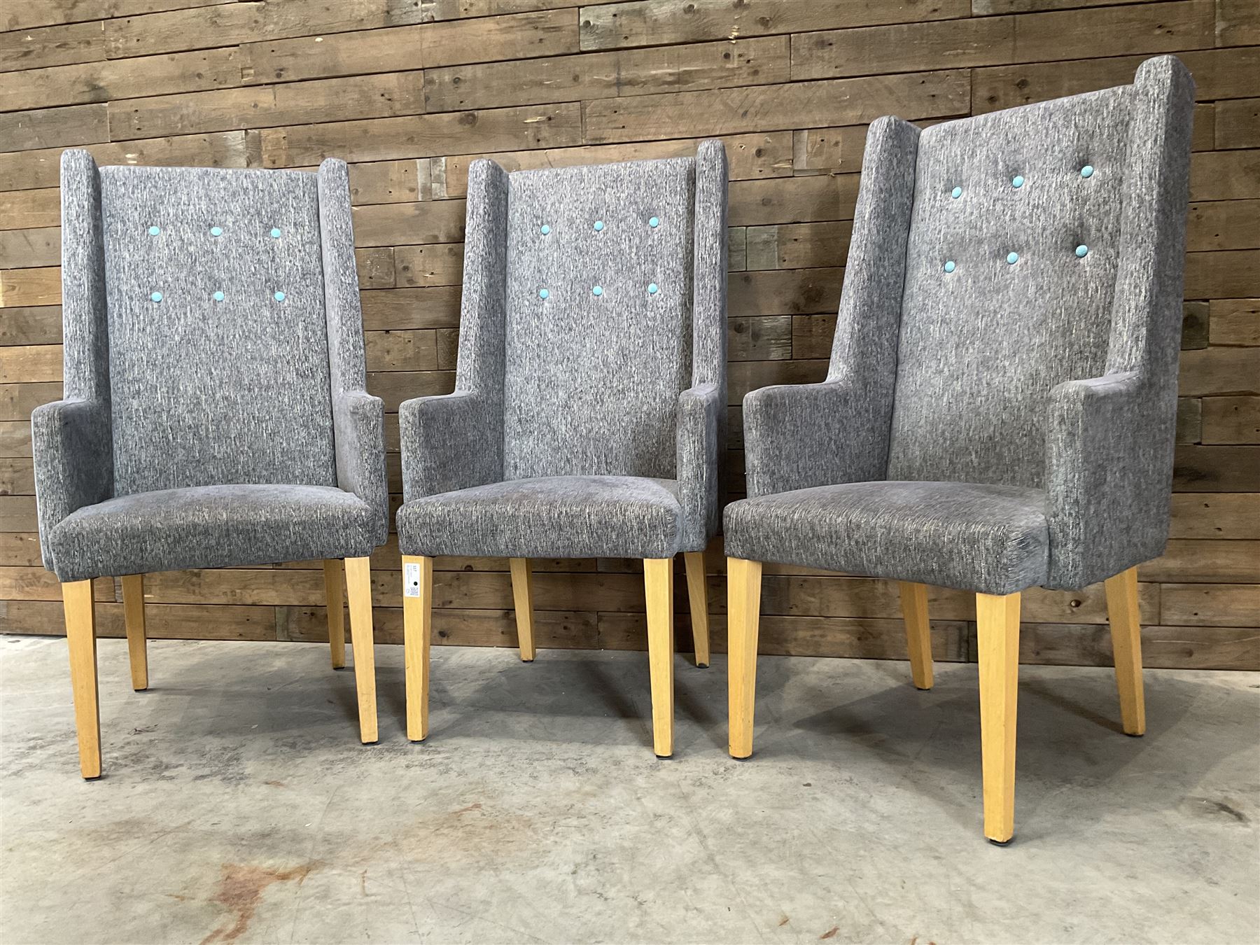 3 x high back armchair, upholstered in textured beige fabric