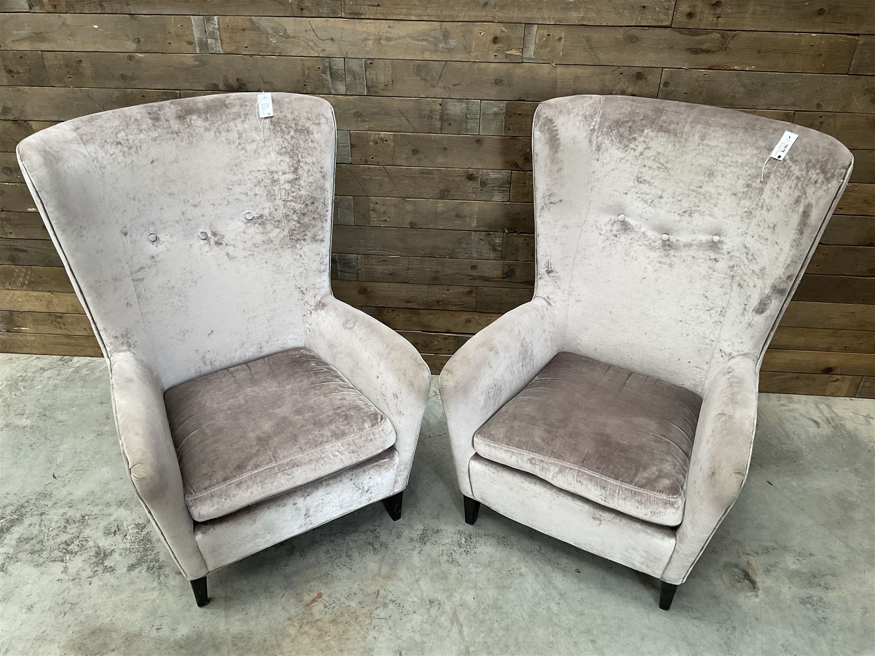 4 x Wing back armchair upholstered in silver crushed velvet fabric